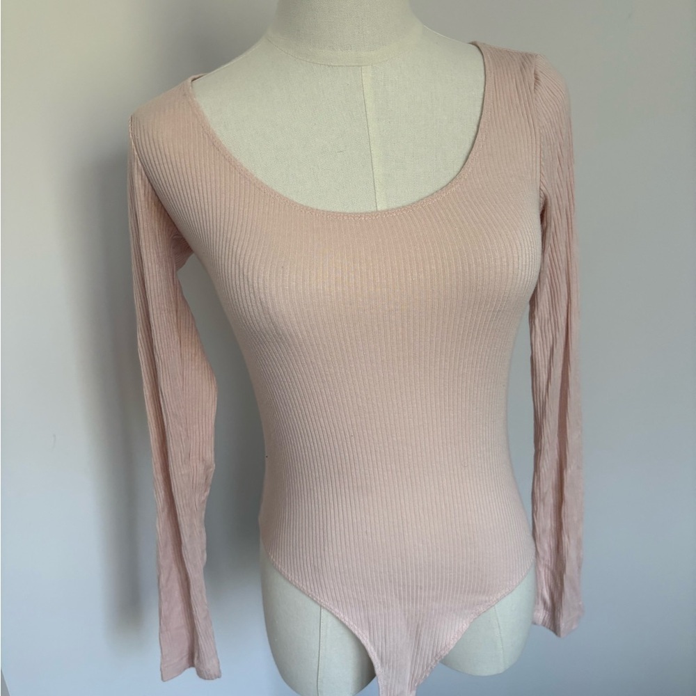 Forever 21 Pink Ribbed Long Sleeve Bodysuit